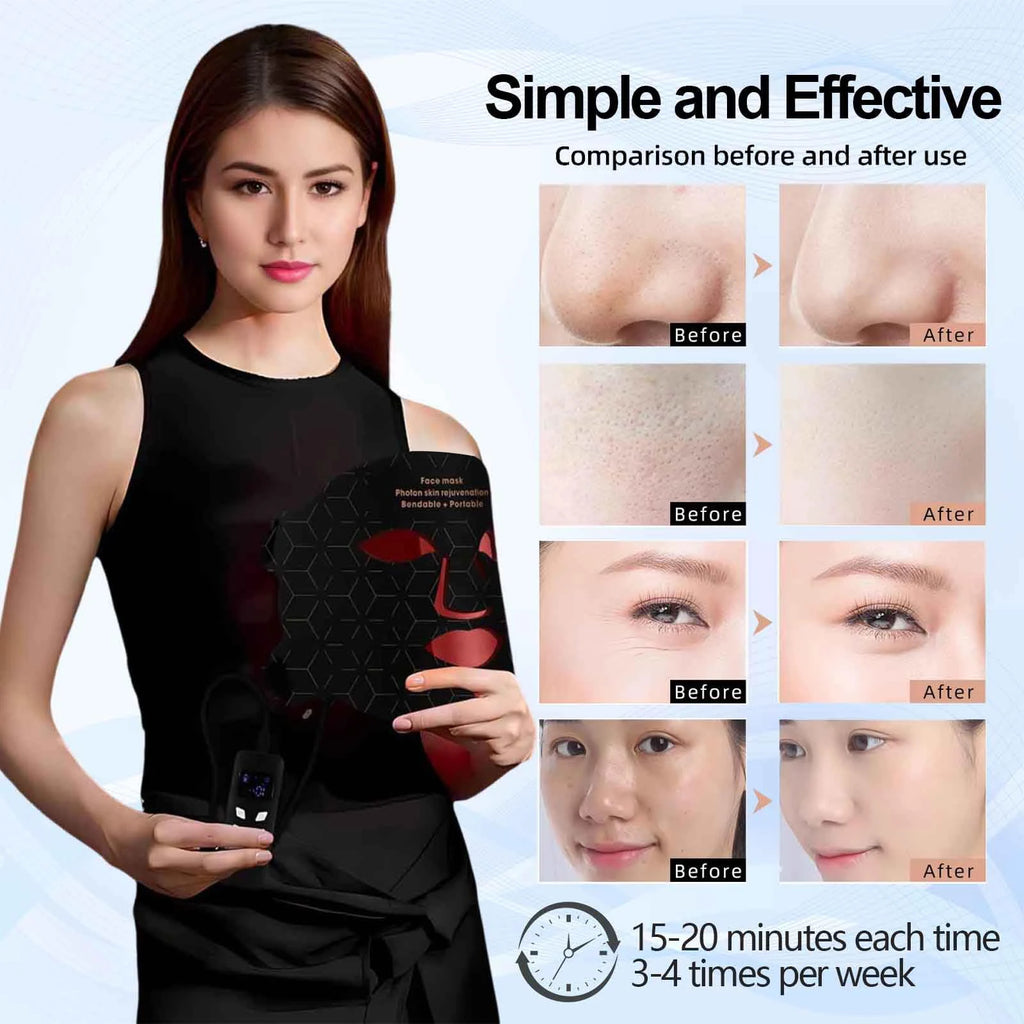 Facial Red Light Therapy Mask – 630nm & 850nm LED Anti-Aging Treatment - Auraskinn