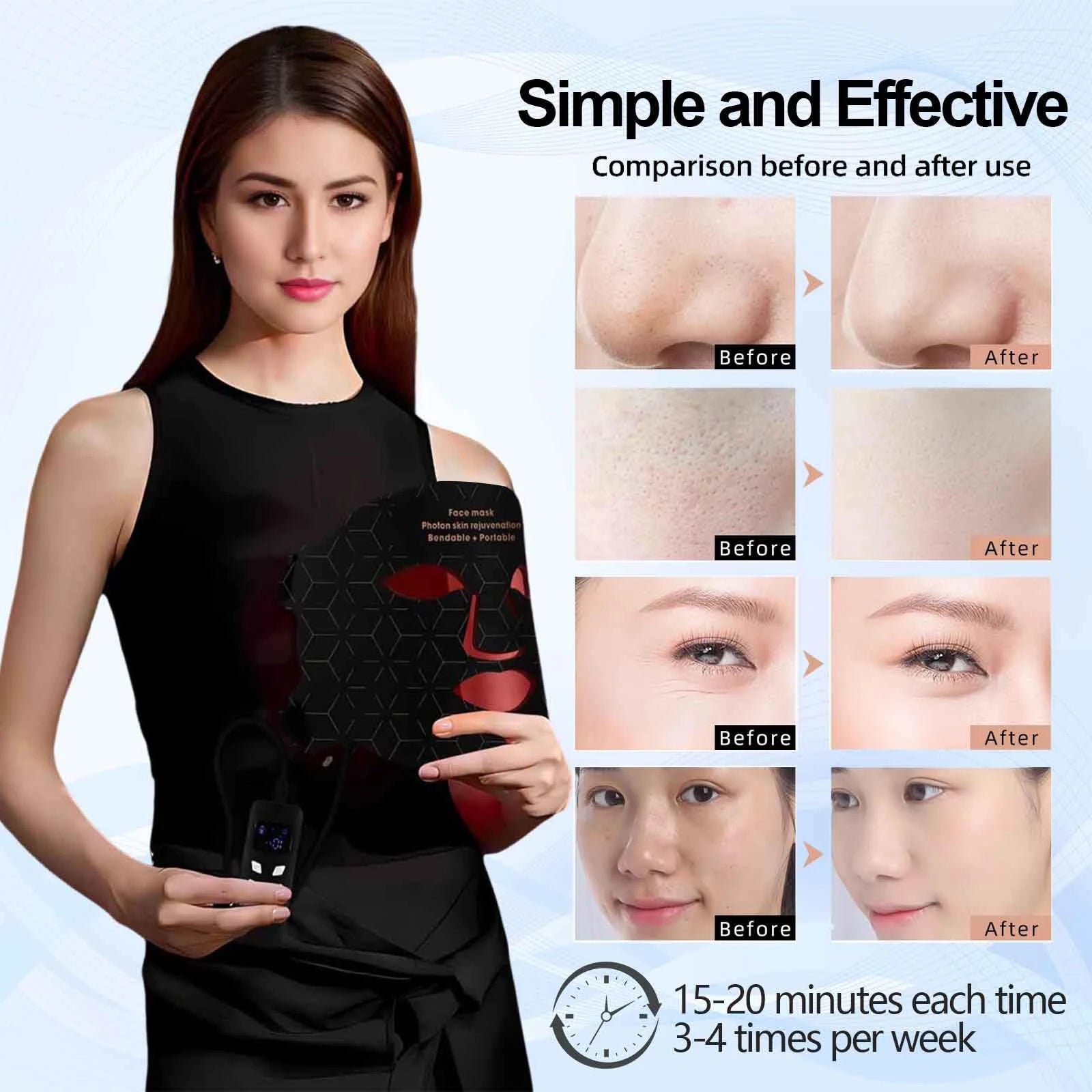 Facial Red Light Therapy Mask – 630nm & 850nm LED Anti-Aging Treatment - Auraskinn