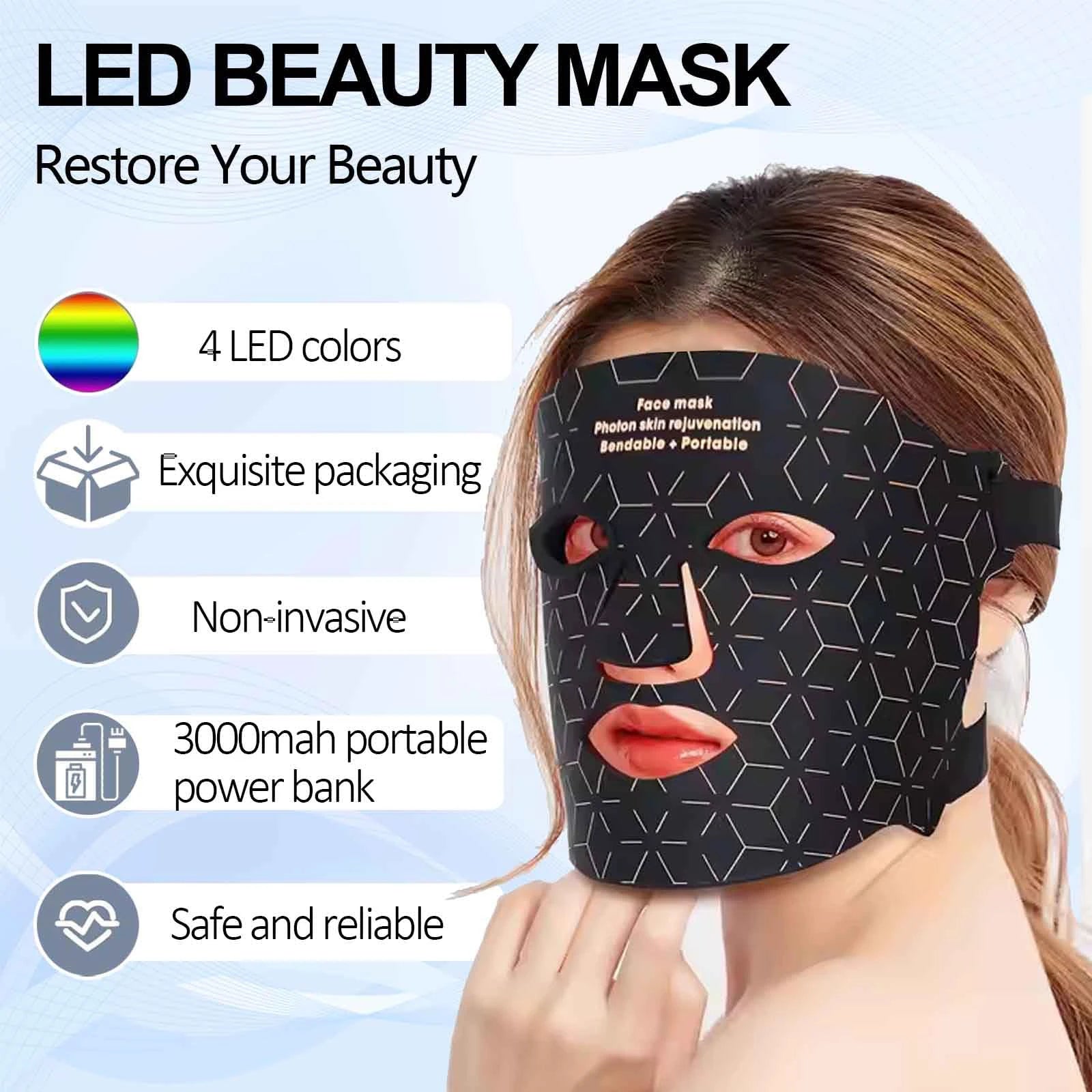 Facial Red Light Therapy Mask – 630nm & 850nm LED Anti-Aging Treatment - Auraskinn